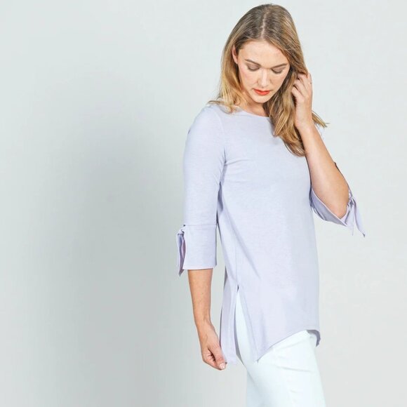 size M Clara Sun Woo tie cuff 3/4 sleeve side vent tunic top blouse gray lagenlo - Picture 8 of 8